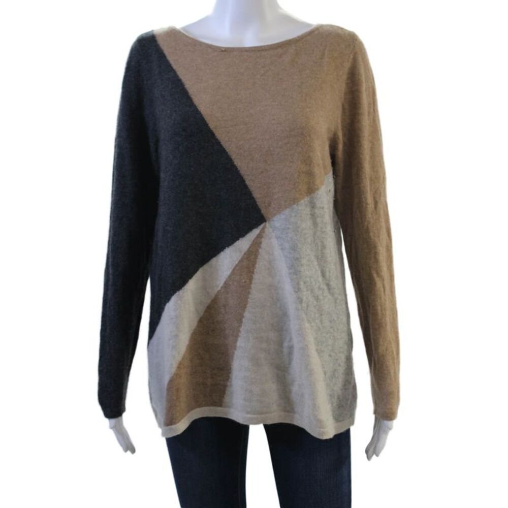 Cashmere Charter Club Womens Pullover Beige Geometric Round Neck Size L